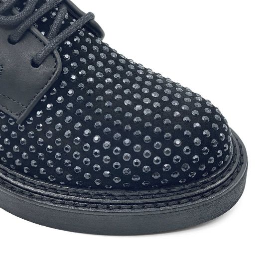 Полуботинки Mimmu черные замшевые демисезонные черные стразы - фото 6, F303M24 MIM NERO850