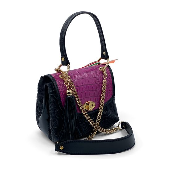 Сумка Marino Orlandi черная фуксия кожаная лакированная - фото 2, 