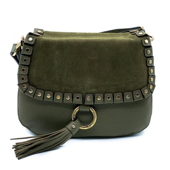 Сумочка Ripani зеленая комбинация кожи и замши - фото 1, 