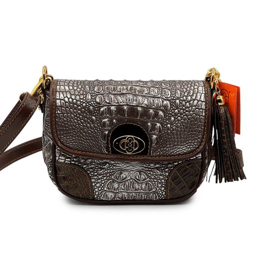 Сумка Marino Orlandi кожаная крокодил коричневая/серебристая - фото 1, 