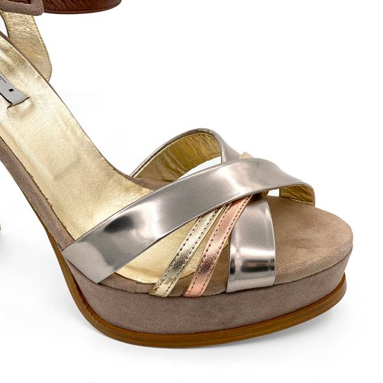 Босоножки Tiffi коричнево-золотые кожаные с замшевыми вставками - фото 6, 