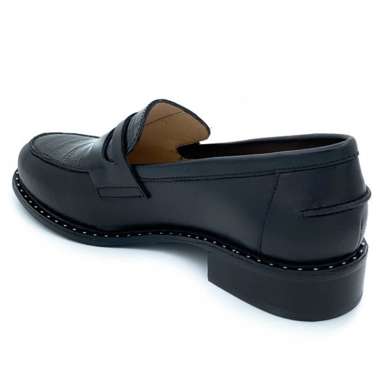 Лоферы Cover черные кожаные с тиснением под рептилию - фото 3, 