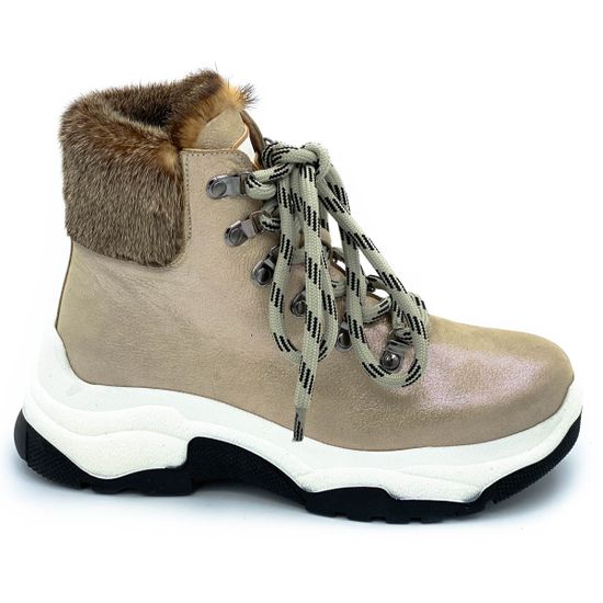 Ботинки Lab Milano бежевые кожаные МЕХ - фото 1, C20031 LAB VISONE