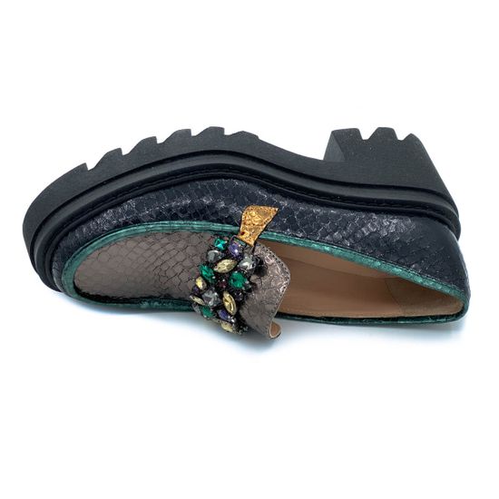 Лоферы Ilasio Renzoni черно-бронзовые кожаные тиснение под питона - фото 5, 6383 IR