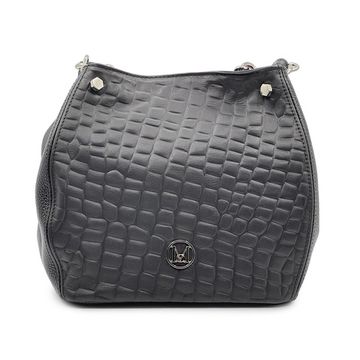 Сумка MOT CLE черная кожаная с &quot;серебряной&quot; фурнитурой - фото 1, COFFA MOT NERO COCCO SILVER