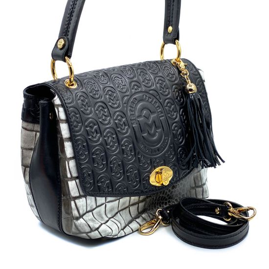 Сумка Marino Orlandi черно-белая крокодил - фото 3, 