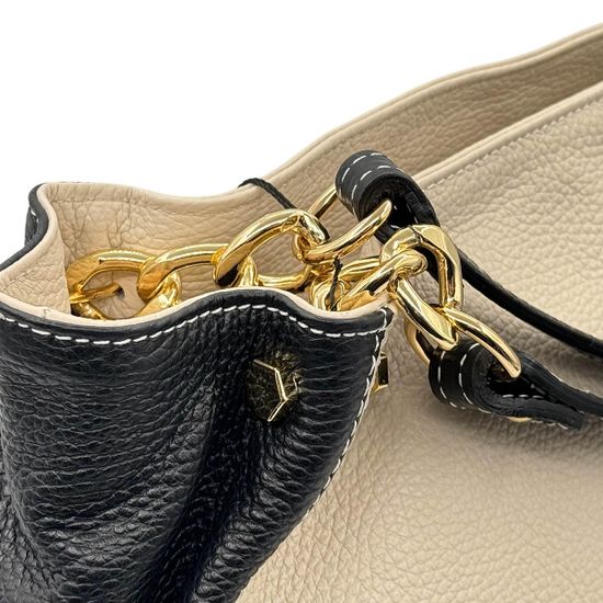 Сумка MOT-CLE кожаная бежевая/черная - фото 4,