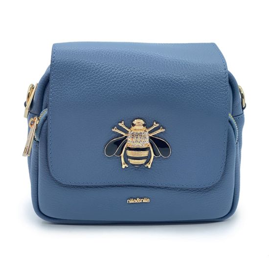 Сумка NILA&amp;NILA кожаная голубая с пчелкой - фото 1, 