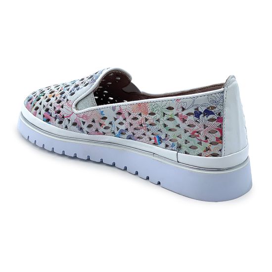 Слипоны Lab Milano кожаные перфорированные белые/мульти - фото 3, 