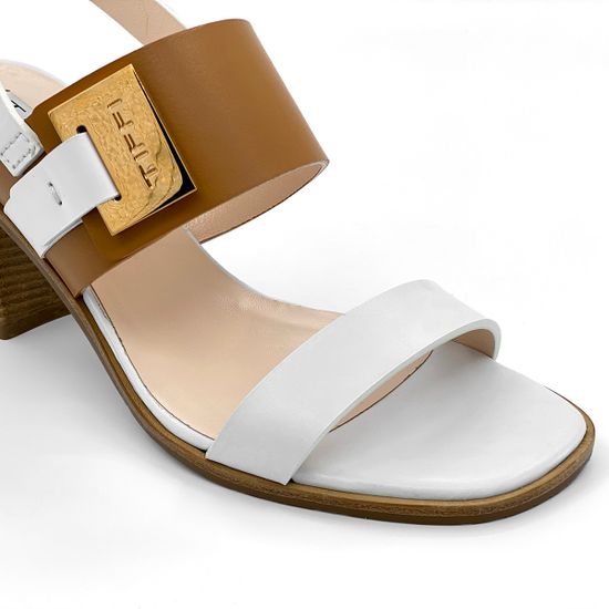 Босоножки Tiffi бело-коричневые кожаные - фото 6, P351/50C TI