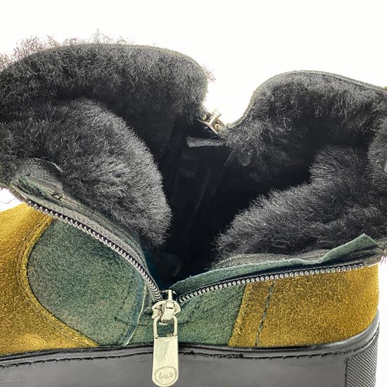 Ботинки Lab Milano черно-зеленые замшевые МЕХ - фото 6, A13309 LAB