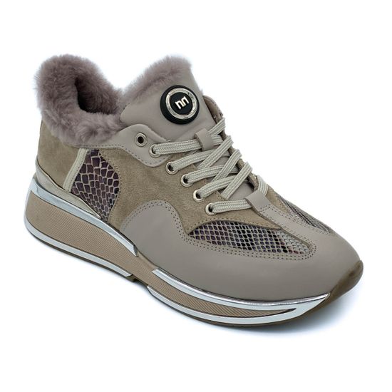 Кроссовки Nila&amp;Nila бежевые комбинация кожи и замши МЕХ - фото 2, 