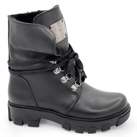 Ботинки Cover черные кожаные МЕХ - фото 1, 7232A-2 COV