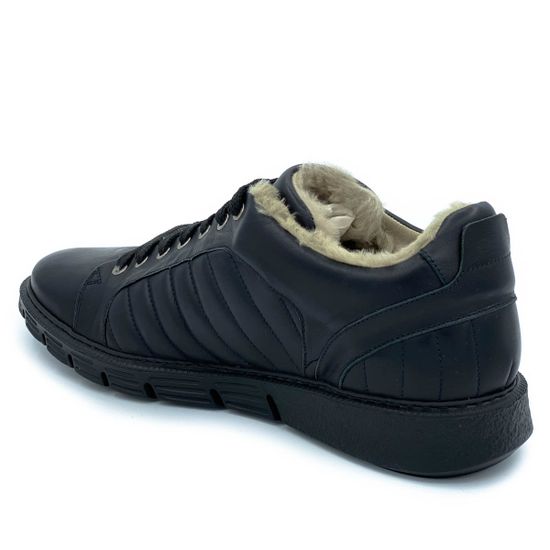 Кеды Pertini черные кожаные МЕХ на спортивном ходу - фото 3, 182M24561D2 PRT