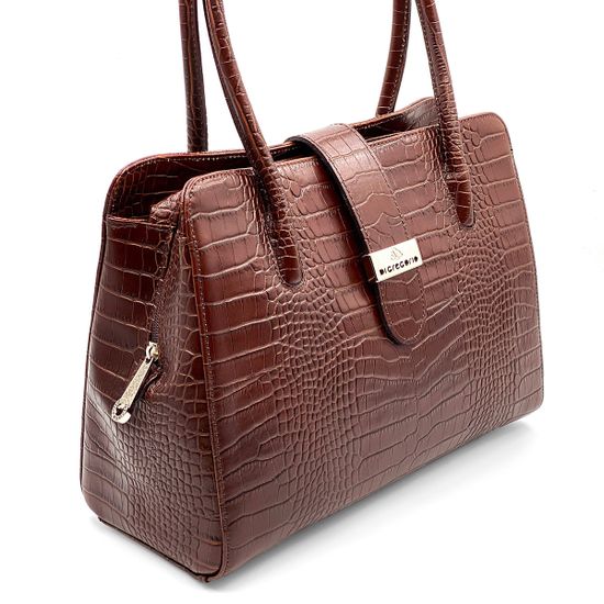 Сумка Di Gregorio коричневая кожаная тиснение под крокодила - фото 2, 