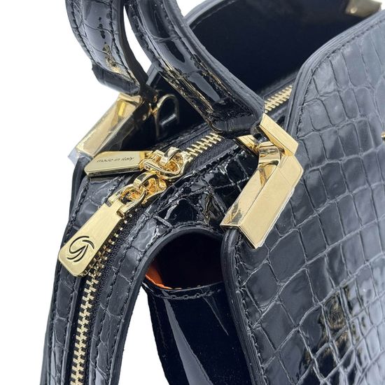 Сумка Gilda Tonelli черная лакированная тиснение &quot;крокодил&quot; - фото 4, 