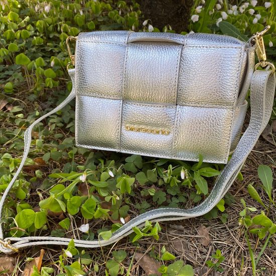 Сумка Di Gregorio серебряная кожаная - фото 4, 