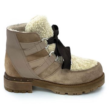 Ботинки Tiffi бежевые МЕХ комбинация кожи и замши - фото 1, FA28M TI