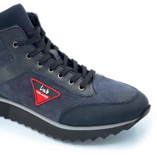 Кроссовки Lab Milano черно-синие МЕХ комбинация кожи и нубука - фото 5, 