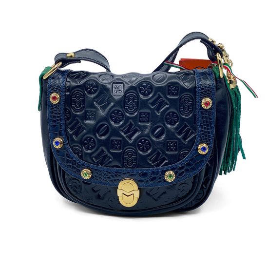 Сумка женская кросс-боди Marino Orlandi кожаная черно-синяя - фото 1, 