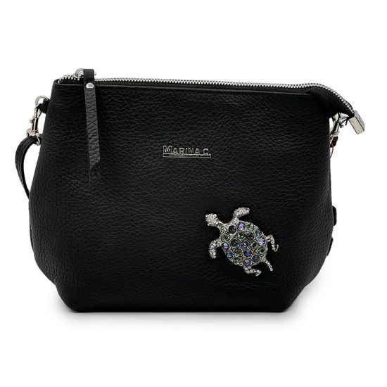 Сумка Marina Creazioni черная кожаная с черепахой - фото 1, B6864 MC NERO TARTARUGA