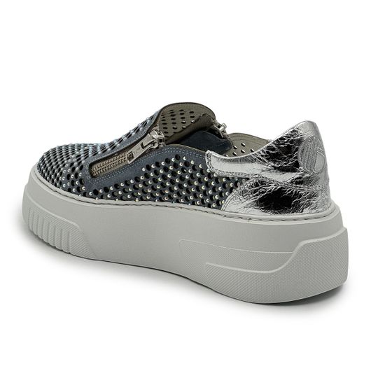 Кроссовки FRUIT серые из нубука с перфорацией и стразами - фото 3, 9082 FR GRIGIO