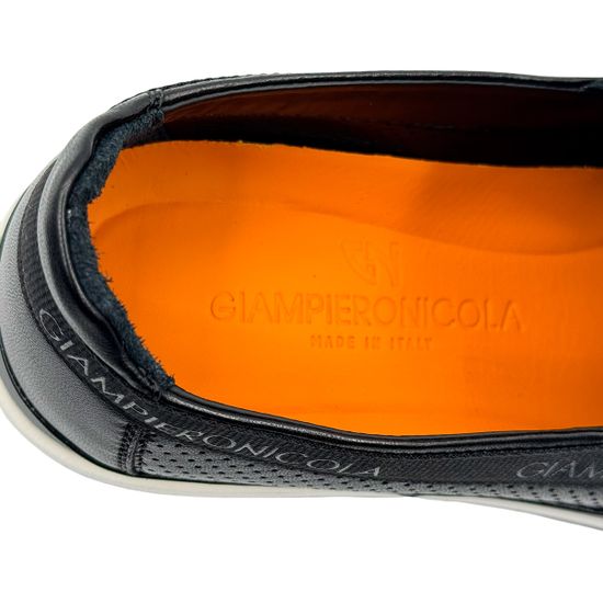 Слипоны Giampieronicola черные кожаные перфорированные - фото 7, F338122A  GPN NERO