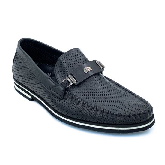 Лоферы Mario Bruni черные кожаные со сквозной перфорацией - фото 2, 