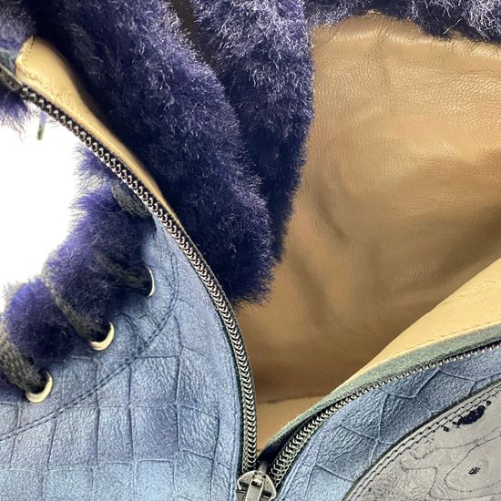 Ботинки Giada Gabrielli синие кожаные МЕХ - фото 6, 