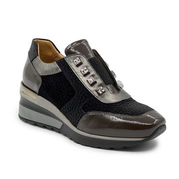 Сникеры Donna Soft черно-серебряные-серые комбинация замши и наплака демисезонные - фото 2, DS1617 DS GRIGIO