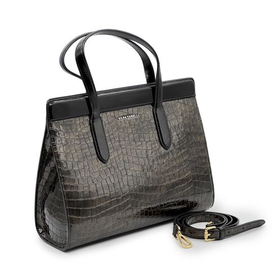 Саквояж Gilda Tonelli зеленый лакированный тиснение &quot;крокодил&quot; - фото 2, 1081 TON VERDE