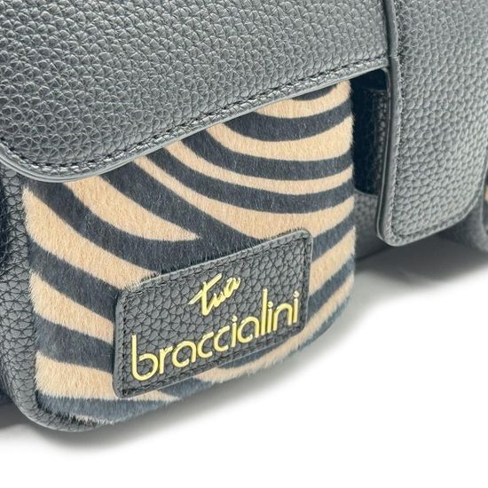 Сумка Braccialini черная/коричневая кожаная принт "зебра" - фото 5, B18634 O03 BRA