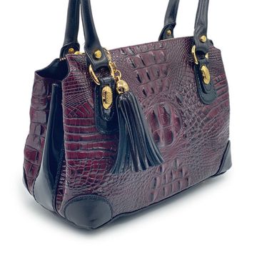 Сумка Marino Orlandi бордовая кожаная ламинированная крокодил - фото 2, 4634 MO BORDO COCCO