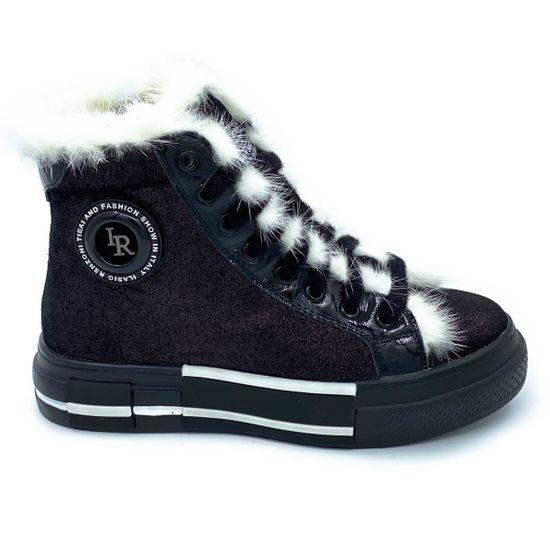 Ботинки Ilasio Renzoni черные замшевые МЕХ на черной подошве - фото 1, 