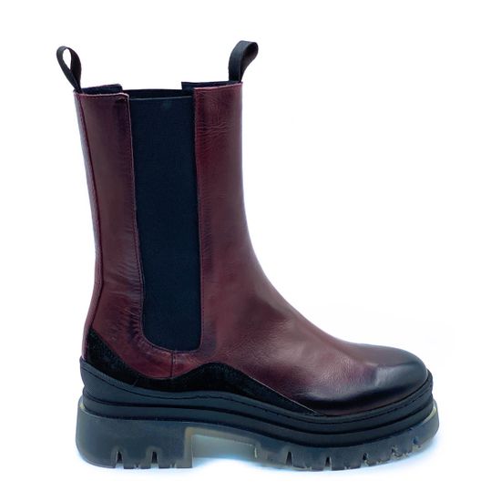 Ботинки челси Mimmu бордовые демисезонные комбинация кожи и замши - фото 1, E442E1 MIM MULBERRY