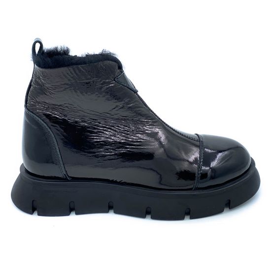 Ботинки Tuffoni черные из лакированной кожи МЕХ - фото 1, 