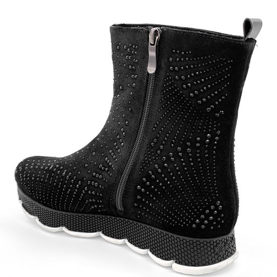 Ботинки Cover черные замшевые МЕХ украшены стразами - фото 3, 