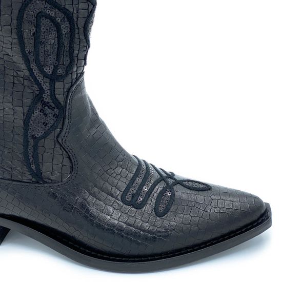Полусапоги Mimmu черные кожаные демисезонные тиснение под крокодила - фото 4, MU3710 MIM
