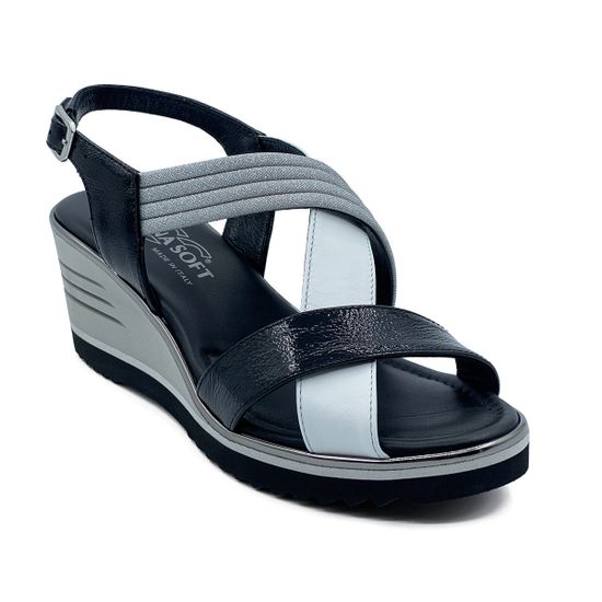 Босоножки Donna Soft комбинация черного лака и белой кожи - фото 2, 