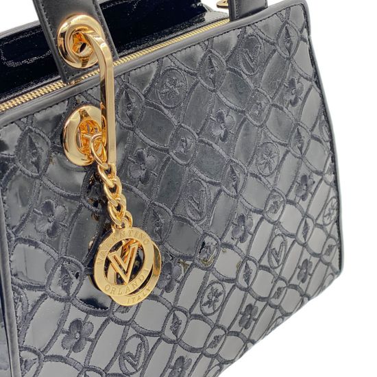 Сумка Valentino Orlandi черная комбинация кожи и лака - фото 4, 