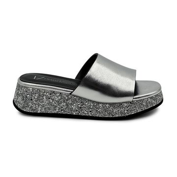 Шлепанцы Francesco V серебристые кожаные со стразами - фото 1, T118 FV ARGENTO