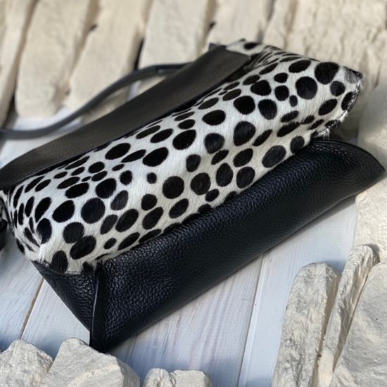 Сумка Ripani черно-белая комбинация кожи и меха пони - фото 8, 