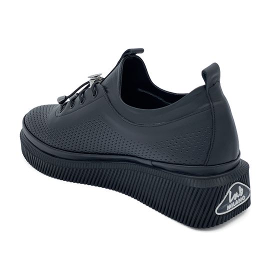 Полуботинки Lab Milano черные кожаные с перфорацией и шнурочками - фото 3, 