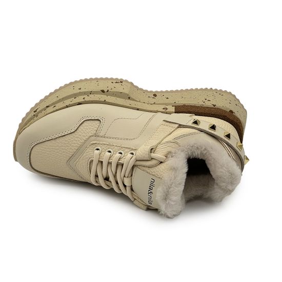 Кроссовки NILA&NILA бежевые кожаные на меху - фото 5, NO6466M NIL BEIGE
