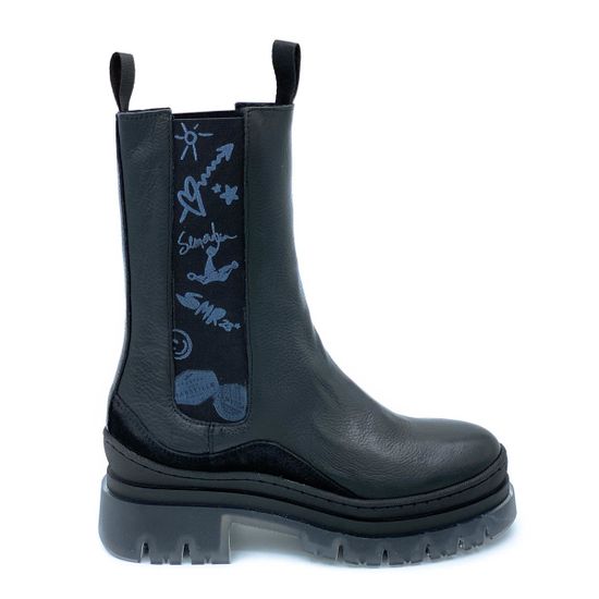 Ботинки челси Mimmu черные демисезонные комбинация кожи и замши - фото 1, E442E1 MIM NERO