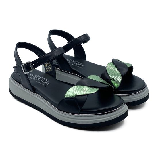 Босоножки Donna Soft кожаные черно-зеленые - фото 7, DS1808 DS NERO