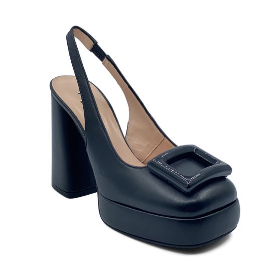 Босоножки Tiffi кожаные черные с квадратной пряжкой - фото 2, 