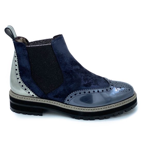 Ботинки Pertini синие МЕХ комбинация замши и наплака - фото 1, 