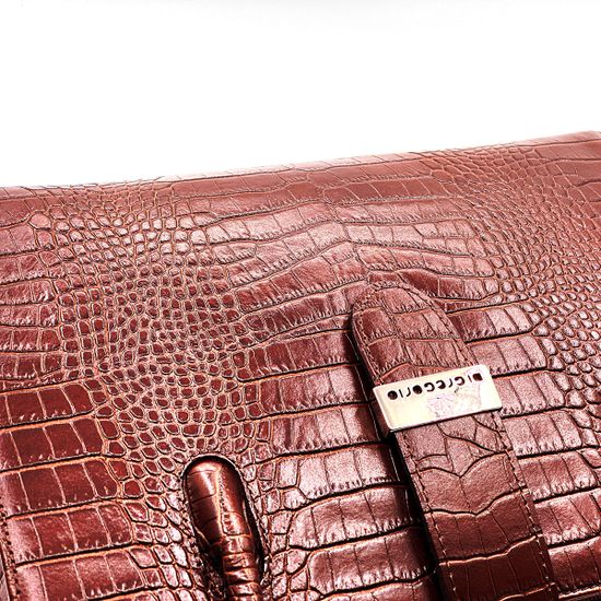 Сумка Di Gregorio коричневая кожаная тиснение под крокодила - фото 4, 