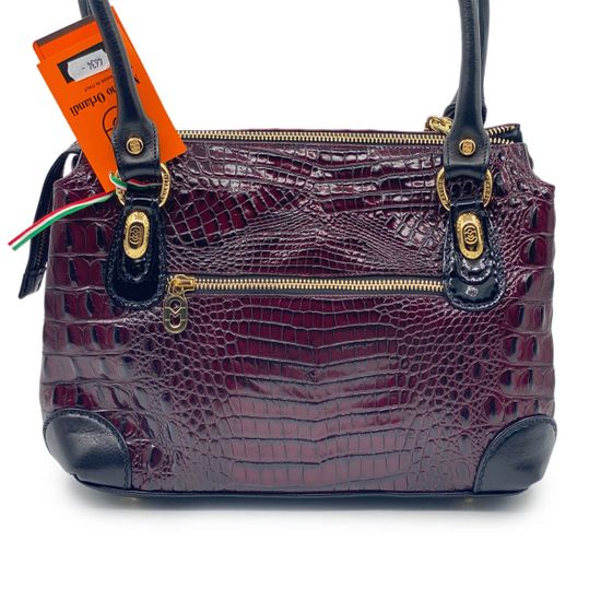 Сумка Marino Orlandi бордовая кожаная ламинированная крокодил - фото 3, 4634 MO BORDO COCCO